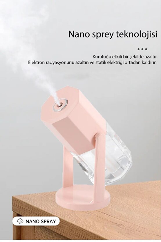 360 Derece Dönebilen USB Şarjlı Hava Nemlendirici Buhar Makinesi