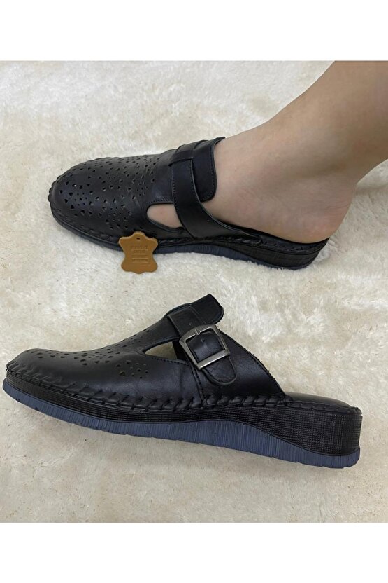 Hakiki Deri Kadın Burnu Kapalı Içi Yumuşak Taban Terlik