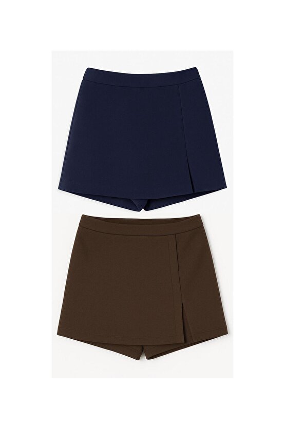 2li Yırtmaçlı Mini Şort Etek