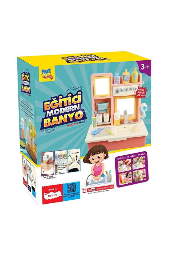 Su Akıtan Modern Banyo Seti - Çeşmeli Işıklı ve Sesli Lavabo - Banyo Seti - Su Akan Musluk - Pembe