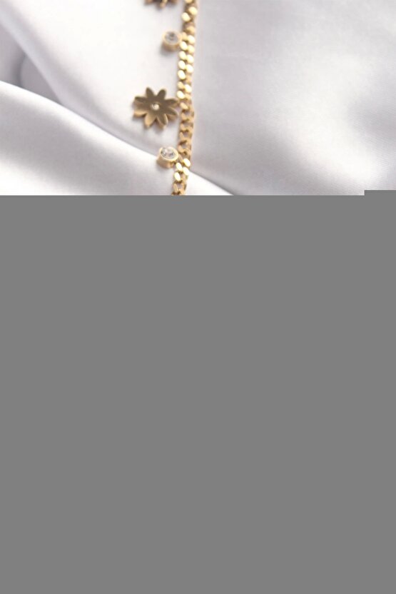 316L Çelik Taşlı Gold Renk Çoklu Çiçek Kolye