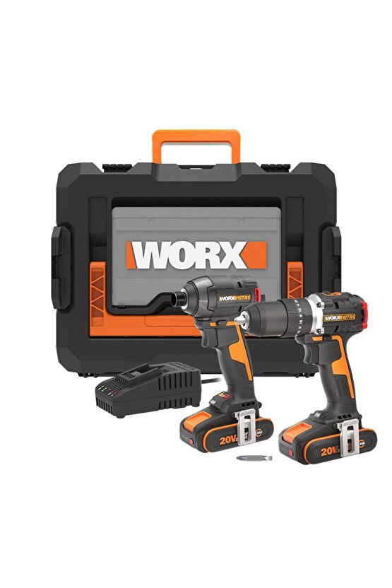 WX925 20Volt2.0Ah Li-ion Çift Akülü Kömürsüz Profesyonel Darbeli Matkap+WX265 Kömürsüz Darbeli