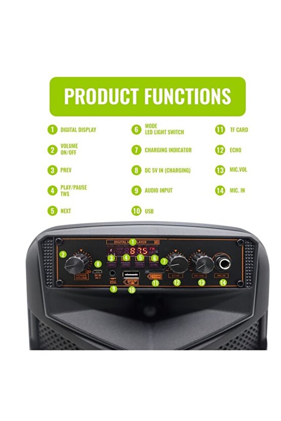 KARAOKE MİKROFONLU BLUETOOTH HOPARLÖR FM RADYO SD KART USB GİRİŞLİ TAŞINABİLİR ŞARJLI SPEAKER