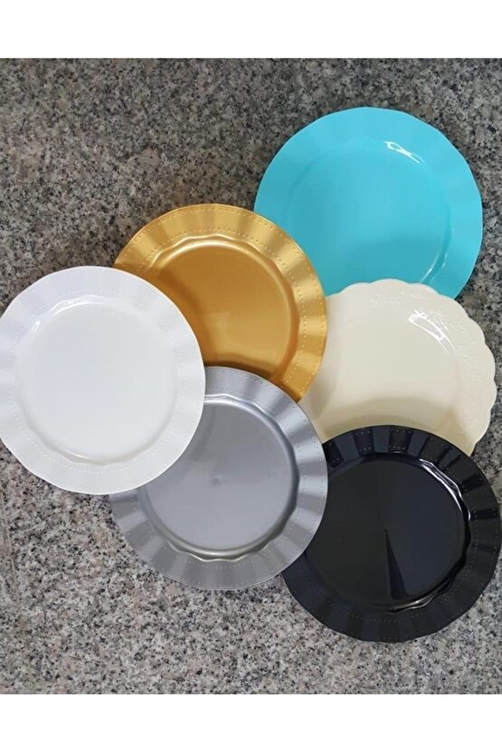 Desingx Plastik Tabak Lüks 22 Cm 6 Adet Sert Mika Renkli Parlak Tasarım 897754