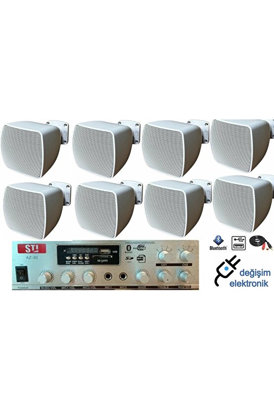8 Hoparlörlü Mağaza Ses Sistemi Bluetooth Usb Aux