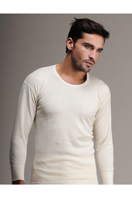 Erkek Krem Uzun Kol Yün Fanila