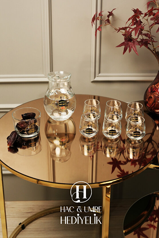 Zemzem Sunum Takımı 9 Parça | Aynalı Tepsili Lüks İçecek Sunum Seti | Mevlid Hac Umre Hediyesi