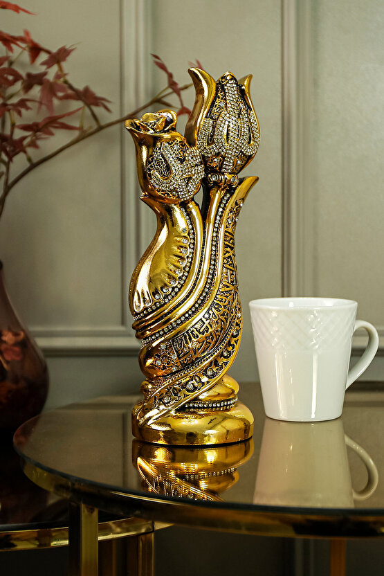 HEDİYELİK BİBLO LÜKS AVANGARD FİGÜR KELİME-İ TEVHİD İŞLEMELİ ALLAH MUHAMMED DEKORATİF SÜS OBJE