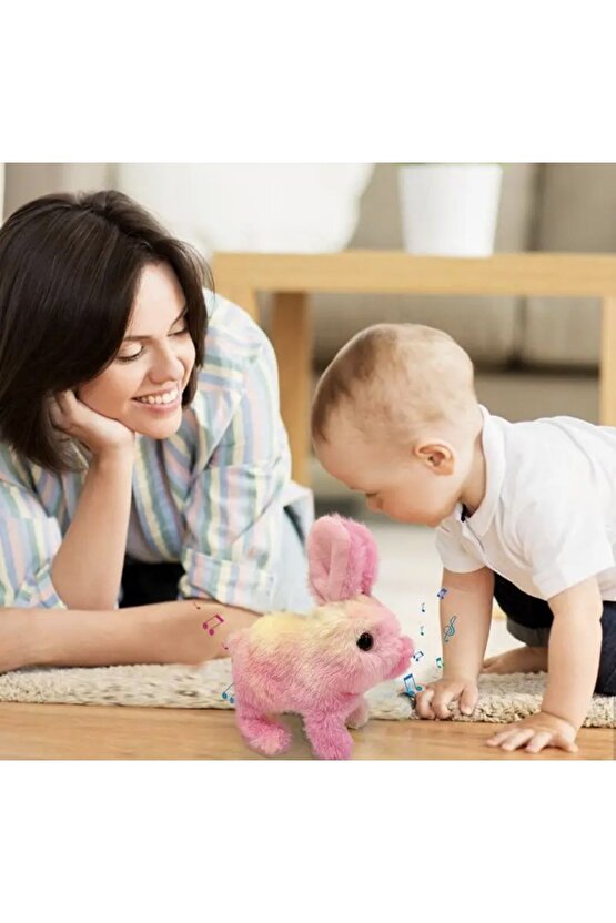 Sevimli gökkuşagı tavşan pilli sesli hareketli oyuncak 17 cm
