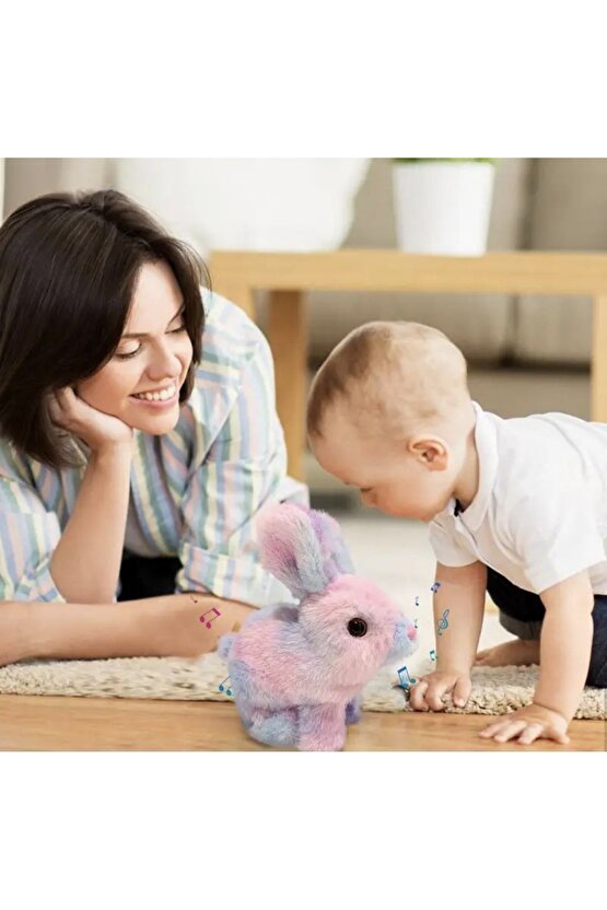 Sevimli gökkuşagı tavşan pilli sesli hareketli oyuncak 17 cm