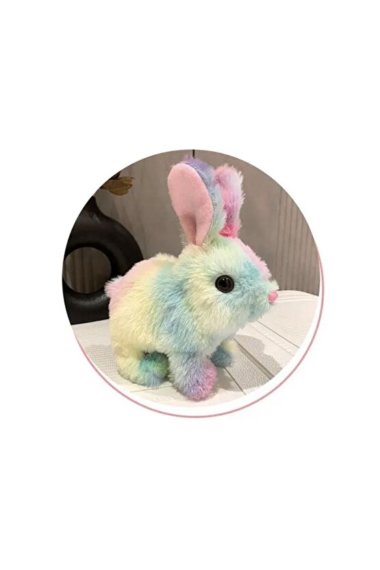Sevimli gökkuşagı tavşan pilli sesli hareketli oyuncak 17 cm