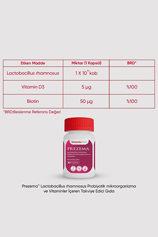 Prezema™ Lactobacillus rhamnosus Probiyotik ve Vitaminler İçeren Takviye Edici Gıda 30 Kapsül