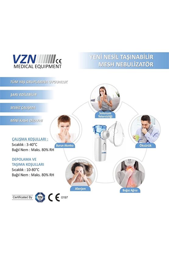 ŞARJ EDİLEBİLİR sessiz nebülizatör