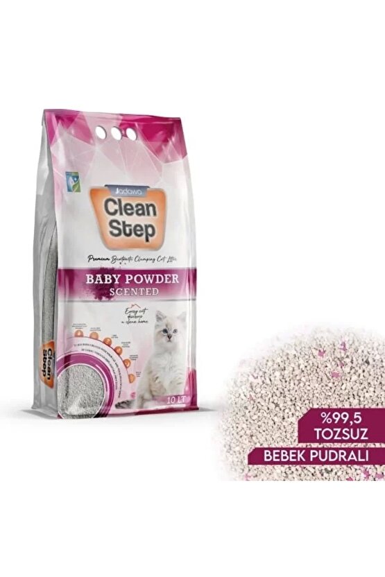 Clean Step Aktif Karbonlu Bebek Pudralı İnce Taneli Topaklanan Bentonit Kedi Kumu 10 Lt