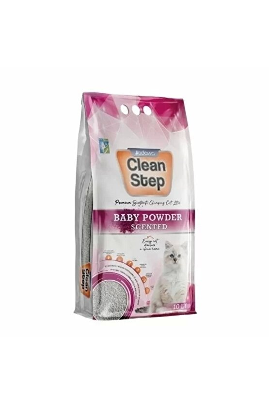 Clean Step Aktif Karbonlu Bebek Pudralı İnce Taneli Topaklanan Bentonit Kedi Kumu 10 Lt