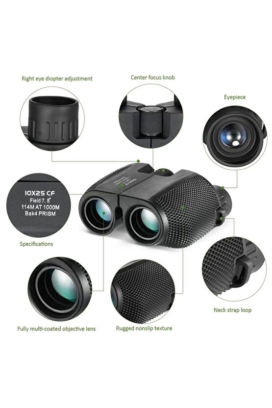 10x25 Kompakt Dürbün Yüksek Güçlü Açık Spor Teleskop Cep Kapsamı Konser Seyahat Çocuklar İçin Hediye