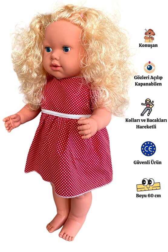 Büyük Boy Türkçe Konuşan Sarı Uzun Saçlı Et Bebek Oyuncak (60 CM)