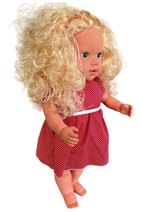 Büyük Boy Türkçe Konuşan Sarı Uzun Saçlı Et Bebek Oyuncak (60 CM)
