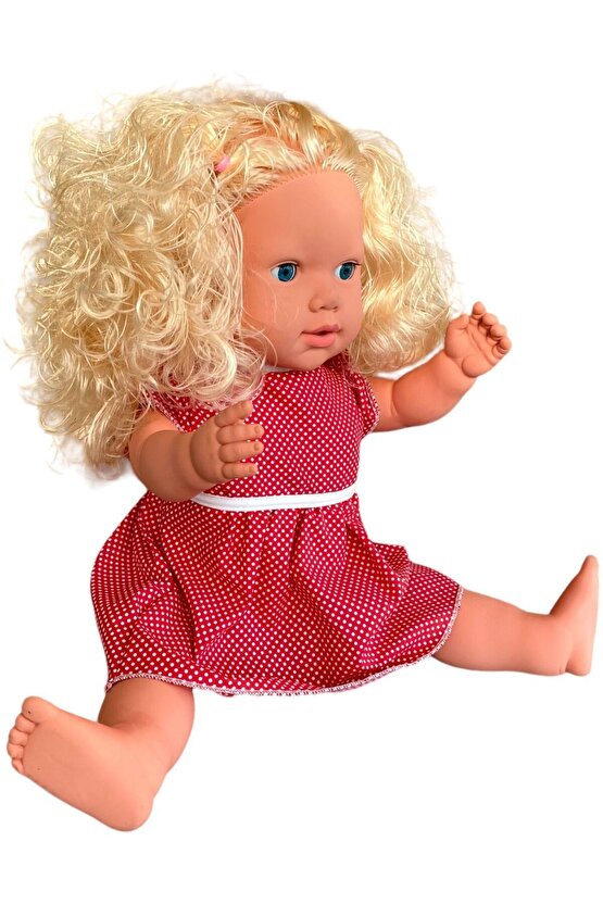 Büyük Boy Türkçe Konuşan Sarı Uzun Saçlı Et Bebek Oyuncak (60 CM)
