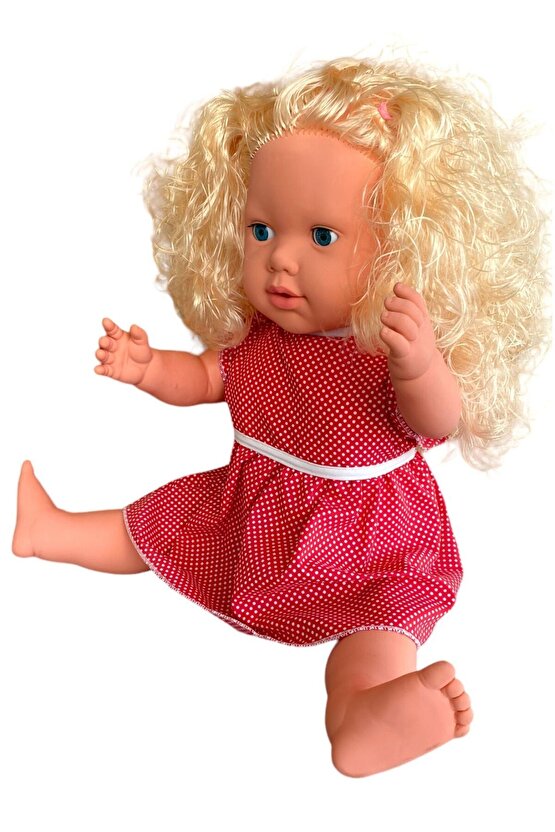 Büyük Boy Türkçe Konuşan Sarı Uzun Saçlı Et Bebek Oyuncak (60 CM)