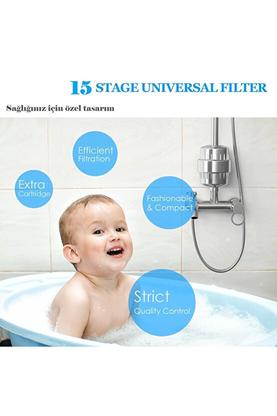 15 Aşamalı Duş Banyo Mutfak Filtresi Klor Kireç Kötü Koku Toksinlere Karşı Etkili Su Arıtma Sistemi