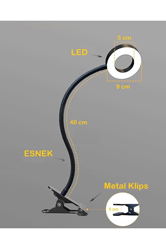 Çok Fonksiyonlu Akrobat  Klipsli Masa Lambası Ayarlanabilir Işık Seviyeli LED Çalışma Lambası