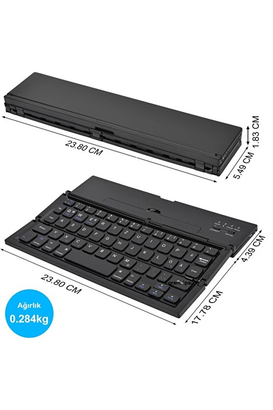 Yeni Nesil Bluetooth Tablet Klavyesi Kablosuz Mini Şarjlı Klavye Kendinden Standlı Katlanır Taşınır