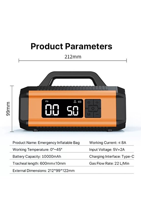 ACİL AKÜ TAKVİYE MARŞ MOTORU START 10000MAH 12V 150PSİ LASTİK ŞİŞİRME POMPASI POWERBANK LED LAMBA
