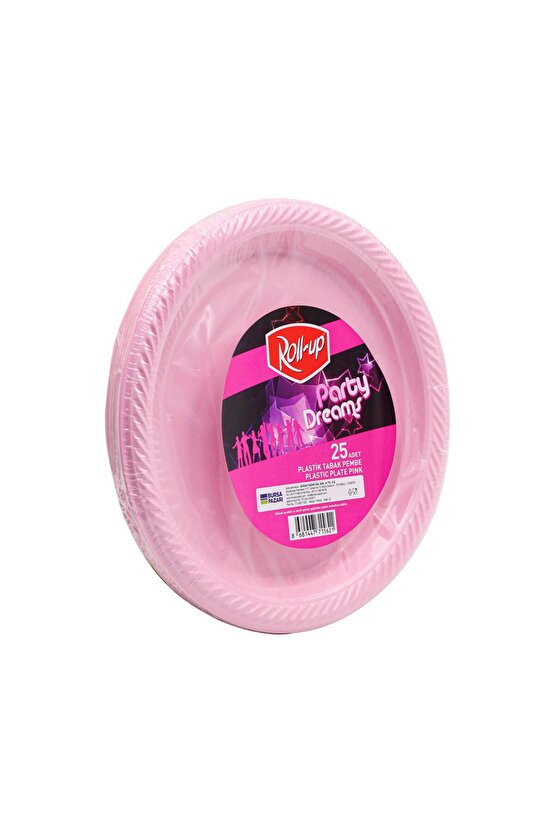 Kullan At Renkli Pembe Parti Davet Plastik Tabak - 22 Cm. - 25 Adetlik 5 Paket