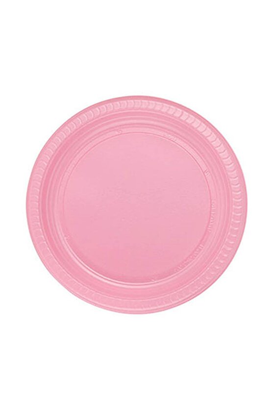 Kullan At Renkli Pembe Parti Davet Plastik Tabak - 22 Cm. - 25 Adetlik 3 Paket