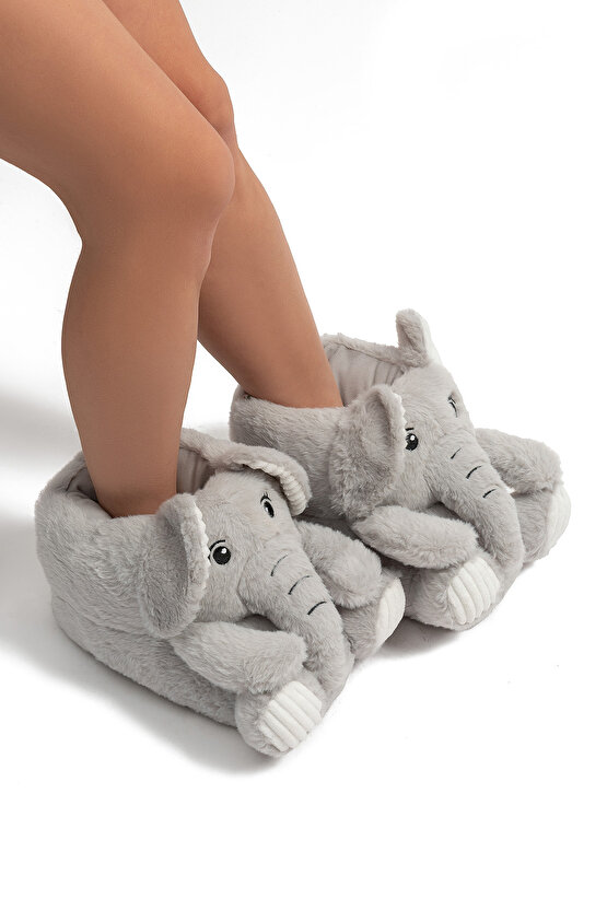 Elfi Kadın Hayvanlı Panduf Gri 3641