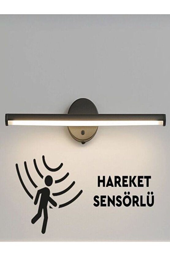 36 Cm Pilli Aplik Beyaz Işık Banyo Tablo Ayna Duvar Aydınlatma Siyah Pil Dahildir-SENSÖRLÜDÜR