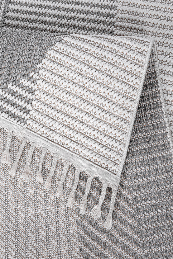Mumbai 321 Gri - Beyaz Yumuşak Dokulu Halı Kilim Salon Mutfak Koridor  Yolluk Dokuma Makine Halısı