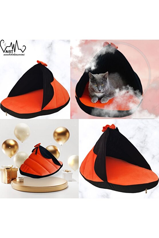 Terlik Tasarımlı Ultra Lüks Şık görünümlü Taytüyü kumaş Kedi Evi ve Yatağı