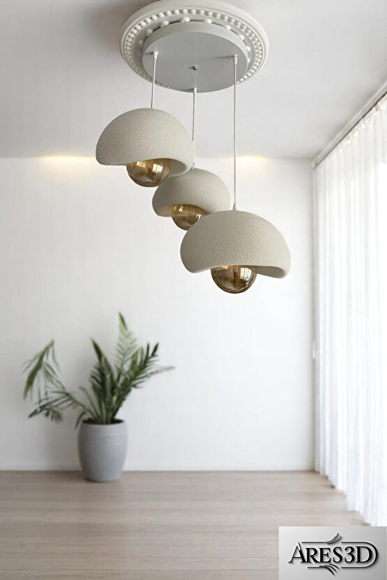 3 Lü Sarkıt Avize Rustik E27 Modern Avize Bohem Beton Görünüm (RUSTİK AMPUL HEDİYEDİR..!)