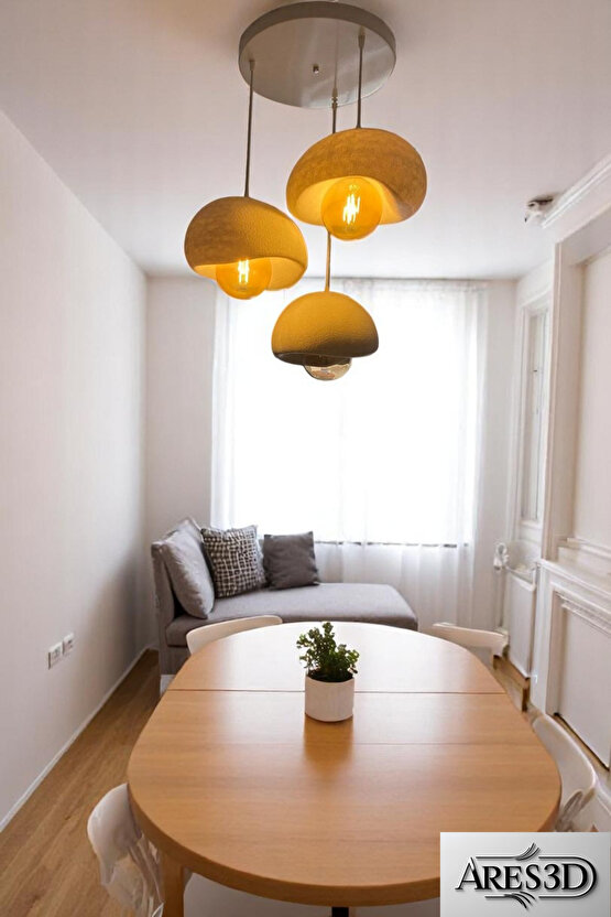 3 Lü Sarkıt Avize Rustik E27 Modern Avize Bohem Beton Görünüm (RUSTİK AMPUL HEDİYEDİR..!)