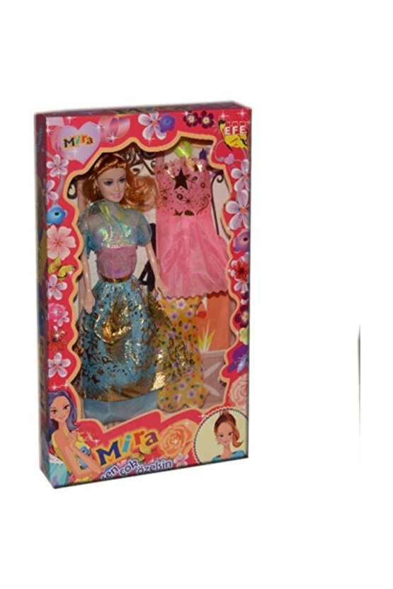 Mira Yedek Elbiseli Oyuncak Bebek+girl Barbie Tekli Bebek (2 Adet Kutulu Bebek)