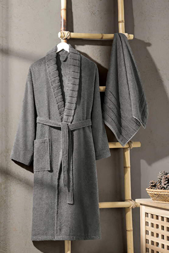 Pamuklu Unisex Carla Model Bornoz Takımı Havlulu