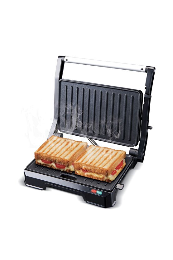 Ksm-2444 Paslanmaz Çelik Gövdeli 180 Derece Açılabilen Izgara ve Tost Makinesi