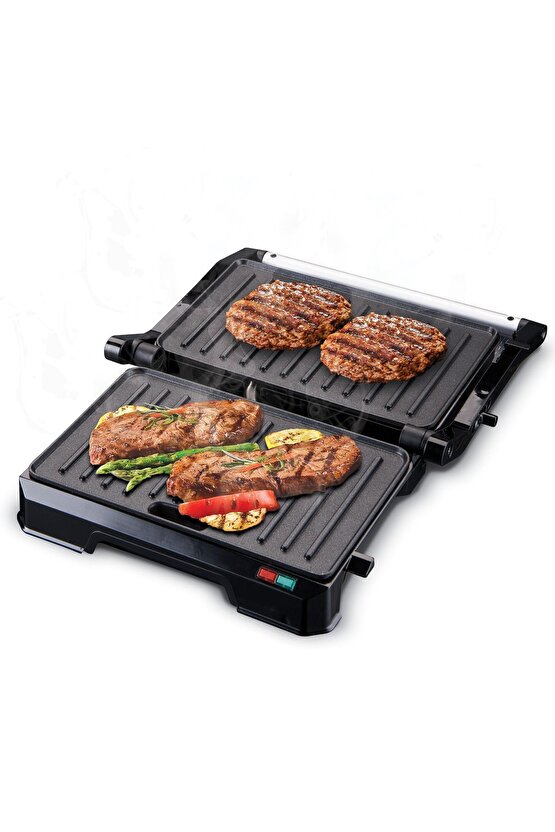 Ksm-2444 Paslanmaz Çelik Gövdeli 180 Derece Açılabilen Izgara ve Tost Makinesi