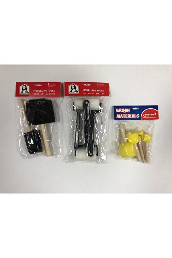 Sünger Yassı Ponpon + Sünger Rulo + Tampon Fırça