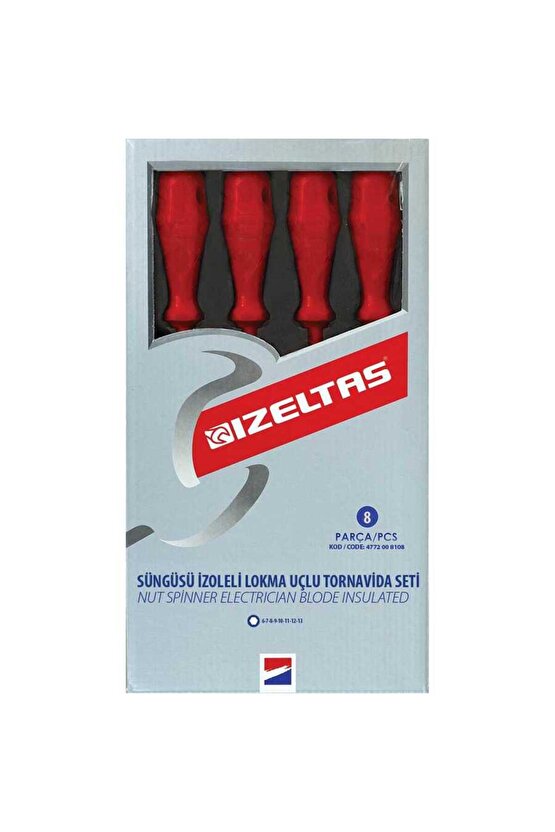 4773008108 1000V Süngüsü İzoleli Lokma Uçlu Tornavida Takımı 8 Parça