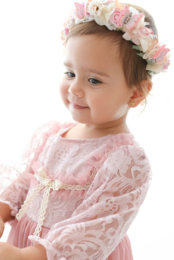 Kız Bebek Elbise Kız Çocuk Elbise Doğum Günü Parti Düğün Elbise Dantelli Uzun Kol Astarlı Elbise