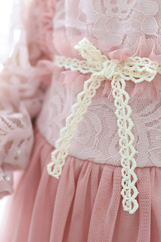 Kız Bebek Elbise Kız Çocuk Elbise Doğum Günü Parti Düğün Elbise Dantelli Uzun Kol Astarlı Elbise