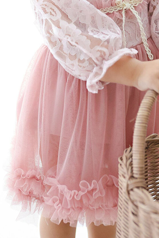 Kız Bebek Elbise Kız Çocuk Elbise Doğum Günü Parti Düğün Elbise Dantelli Uzun Kol Astarlı Elbise