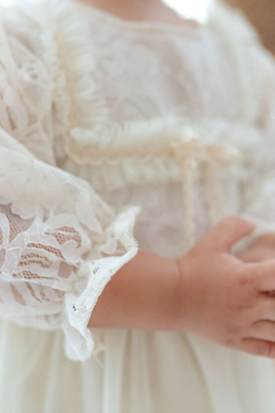 Kız Bebek Elbise Kız Çocuk Elbise Doğum Günü Parti Düğün Elbise Dantelli Uzun Kol Astarlı Elbise