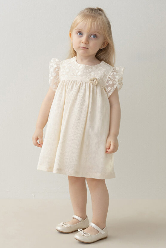 Kız Bebek Elbise Kız Çocuk Elbise Doğum Günü Parti Düğün Keten Kısa Kollu Astarlı Elbise