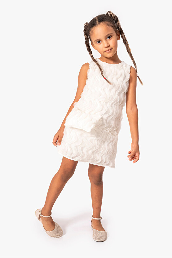 Kız Bebek Kız Çocuk Doğum Günü Parti Düğün Elbise Kısa Kol Çantalı Fırfırlı Tüllü Tütülü Tütü Astarl