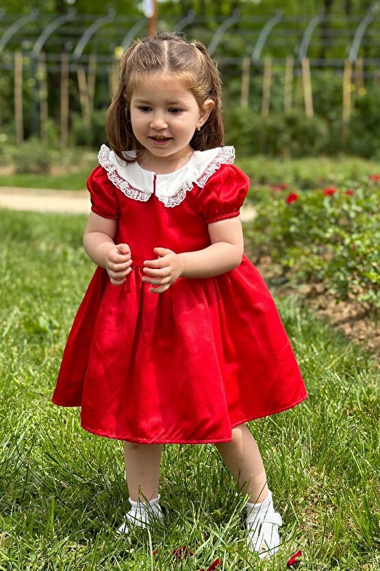 Kız Bebek Elbise Kız Çocuk Elbise Doğum Günü Parti Düğün Elbise Dantelli Kısa Kol Astarlı Elbise