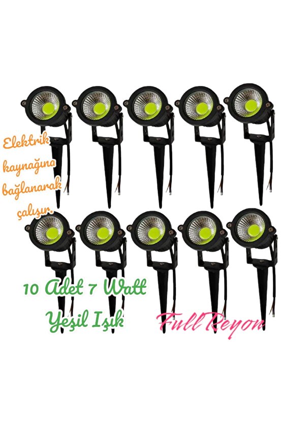 10 Adet Elektrikle Çalışır, 7 Watt YEŞİL IŞIK Kazıklı Bahçe Armatürü, Çim, Çiçek, Ağaç Aydınlatması